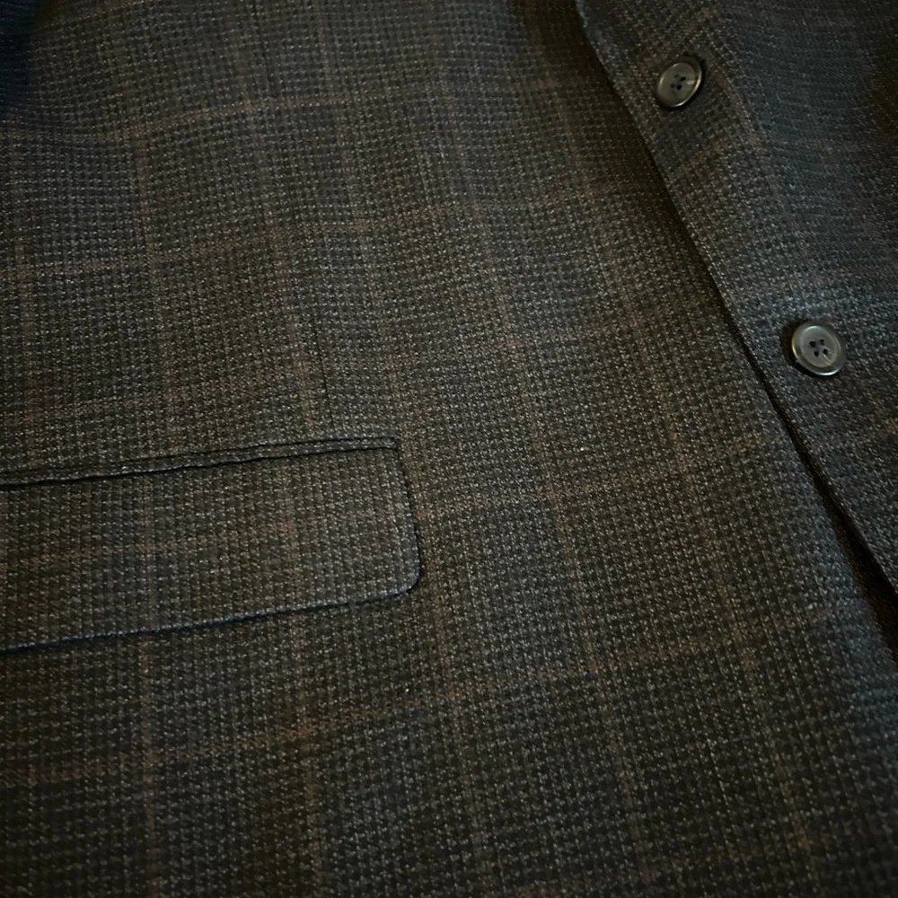 PRONTO UOMO Platinum Window Pane Lambswool Notch Lapel Blazer Dark Blue Sz 52 L